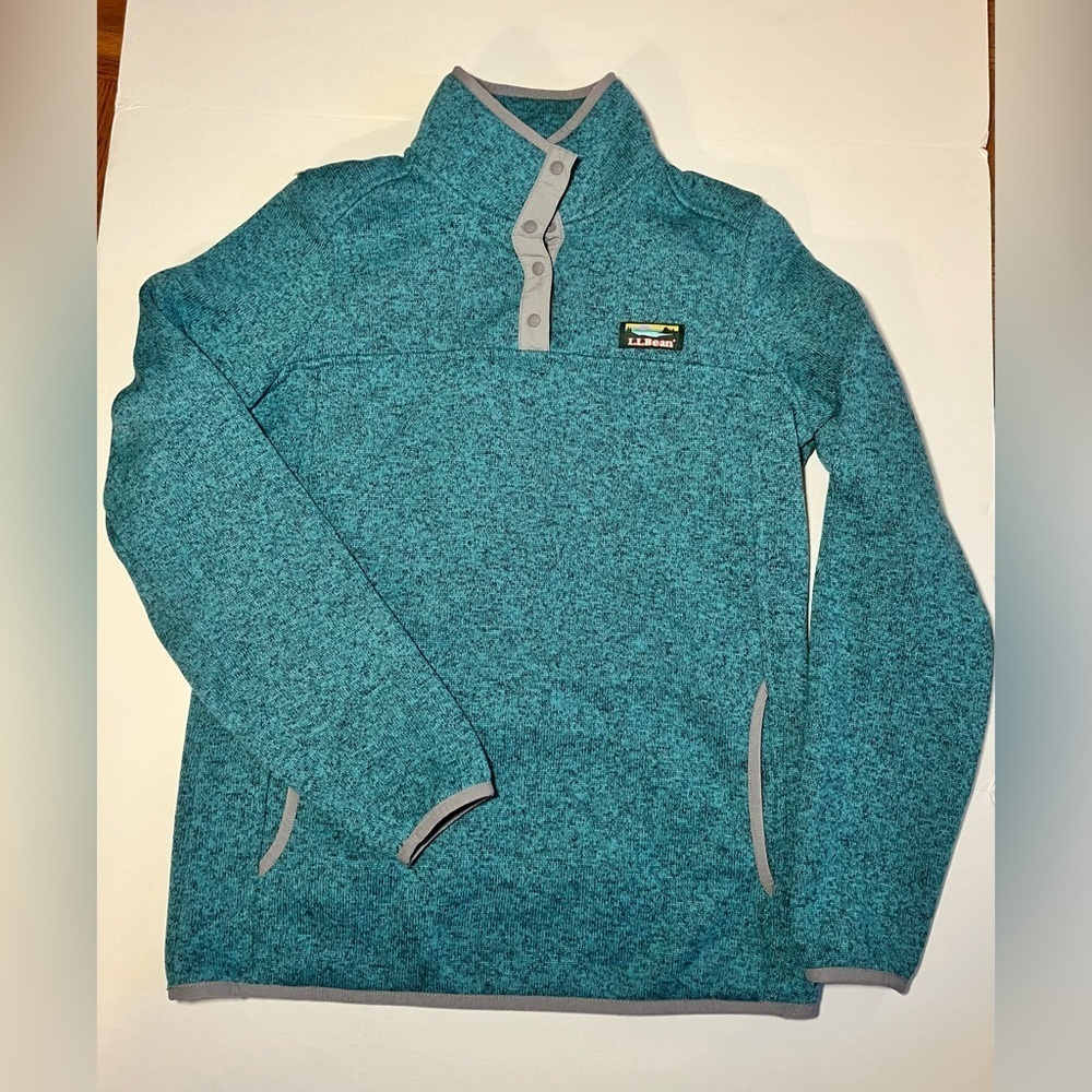 L.L. Bean 1/4 Snap Sweater‎ Fleece Pullover Heathered Teal Womens Small